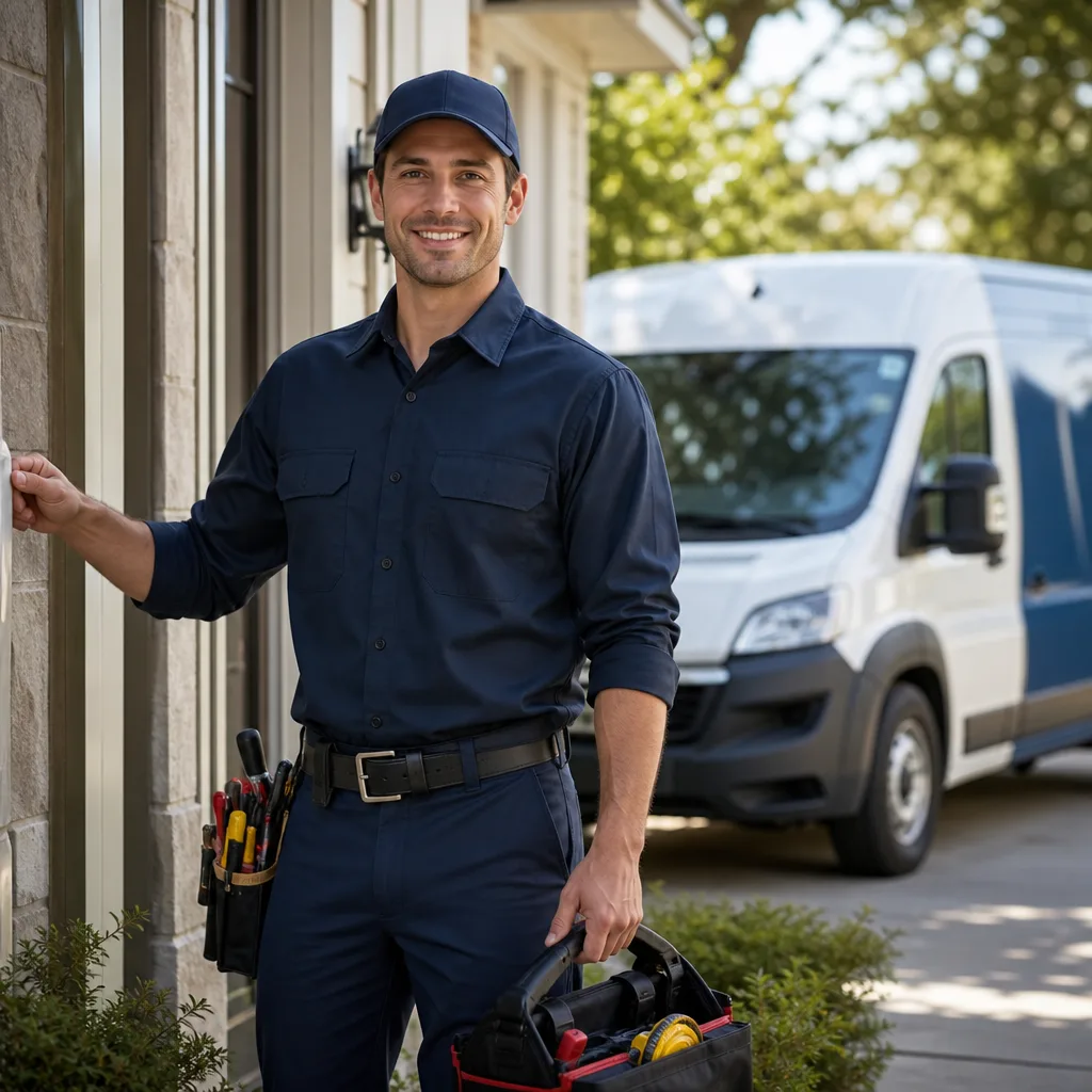 Professional garage door technician holding a tool bag ready for service in Denver, CO